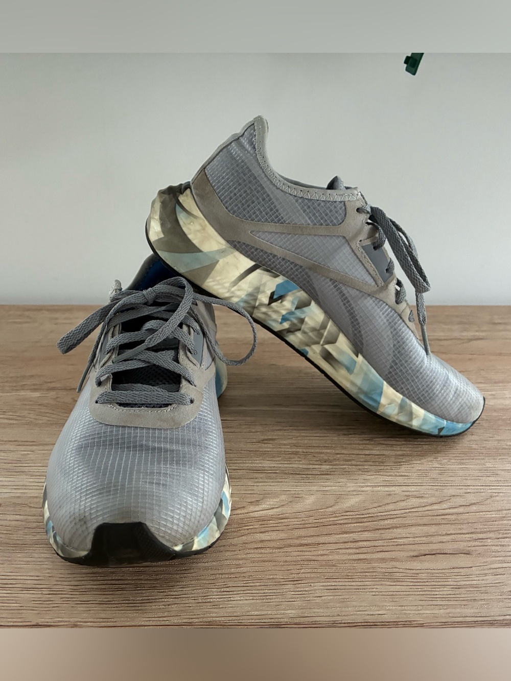 Reebok Gray Athletic Sneakers with Blue Camouflage Accents - Picture 1 of 6
